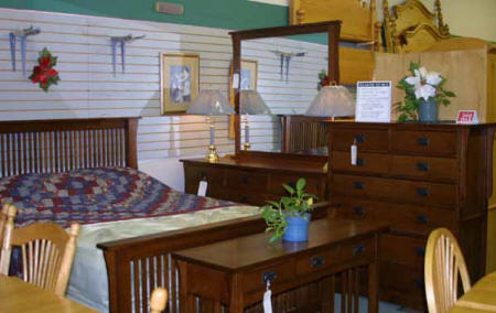 Oak Mission spindle bed, oak Mennonite wood bedroom furniture set, Lloyd's Furniture Bradford and our new store in Schomberg Ontario.