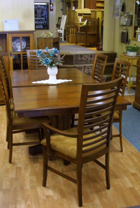 AXE-C maple kitchen table and chairs, Mennonite made handcrafted AXE C maple table set, Lloyd's Furniture Bradford and our new store in Schomberg Ontario.