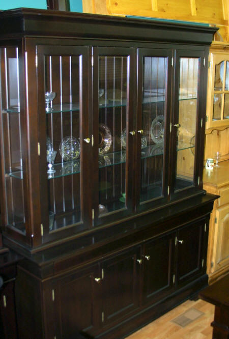 Phillippe buffet and hutch, maple Phillipe buffet and hutch with glass shelves and pot lighting, Lloyd's Furniture Bradford and our new store in Schomberg Ontario.