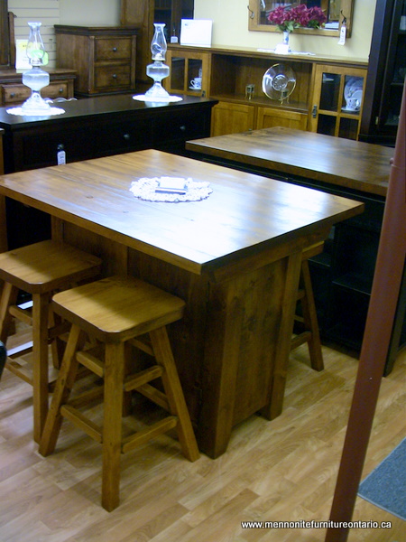 Rustic Kitchen Island, hand built custom made Rustic Pine Kitchen Island, Lloyd's Mennonite Furniture Bradford Ontario.