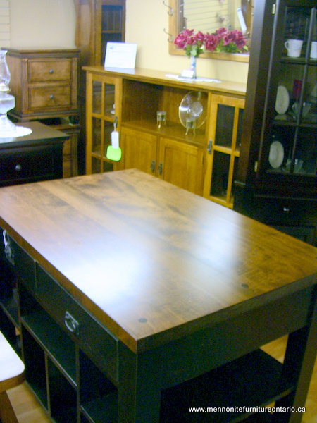 Wormy Maple kitchen island, handbuilt custom made Wormy Maple kitchen island, Lloyd's Mennonite Furniture Bradford Ontario.