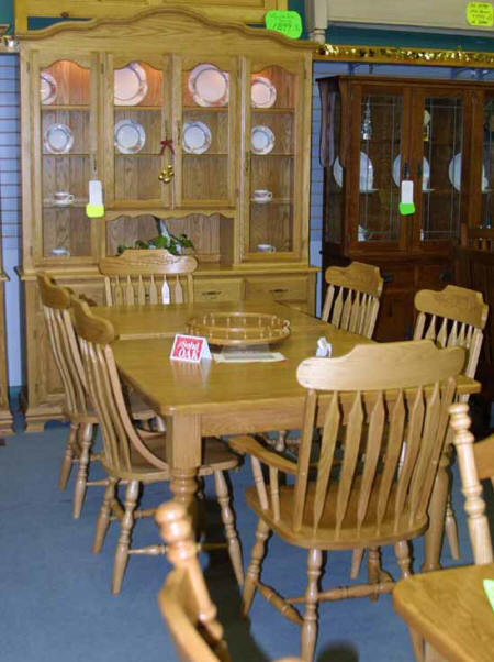 Mennonite Harvest Oak table, with chairs, buffet and hutch, Lloyd's Furniture Bradford and our new store in Schomberg Ontario.