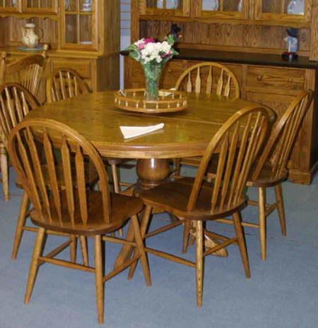 Mennonite oak dining room furniture, with Cambridge chairs, Lloyd's Furniture Bradford and our new store in Schomberg Ontario.