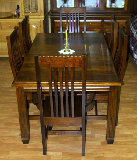 Florentino dining room set, 42 x 72,  2 - 12 inch leaves available with 4 side chairs and 2 armchairs, and different stains