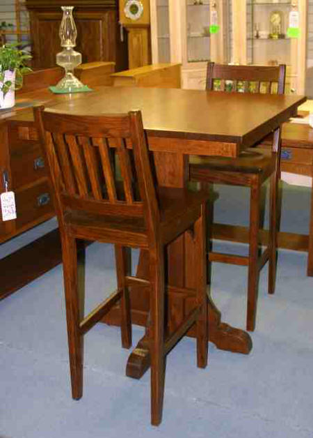 Mission Pub table, Mission style pub table and mission bar chairs, Lloyd's Furniture Bradford and our new store in Schomberg Ontario.