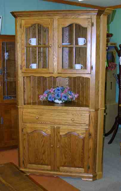 Oak China cabinet, corner oak China cabinet, maple and oak China cabinets, Lloyd's Furniture Bradford and our new store in Schomberg Ontario.