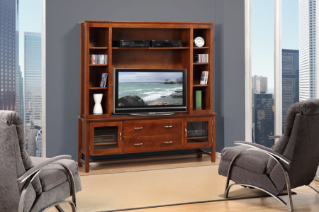 Wood TV hutch, wooden HD TV console with hutch, pine plasma tv console with hutch, maple flat panel tv console with hutch, cherry tv stands and furniture, Lloyd's Furniture Bradford and our new store in Schomberg Ontario.
