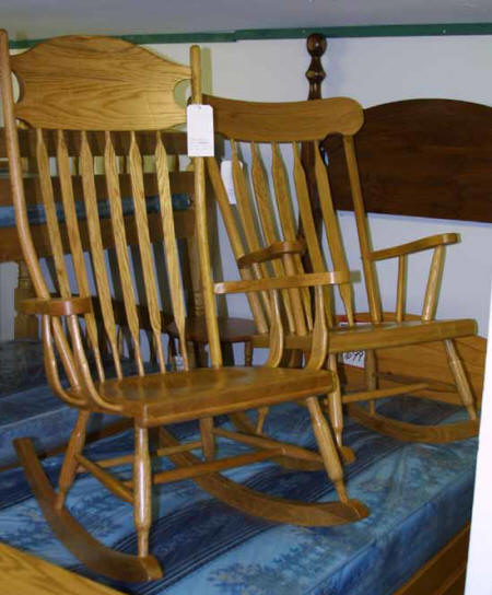 Mennonite made rocking chairs, Boston Rockers, Brentwood Rockers, Grandfather rockers, kiddies rocking chairs, Lloyd's Furniture Bradford and our new store in Schomberg Ontario.