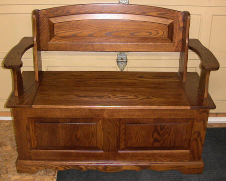 Mennonite Solid Oak Panel Deacons bench, handcrafted 44" wide oak panel Deacons bench, Lloyd's Mennonite Furniture, Bradford Ontario Canada.
