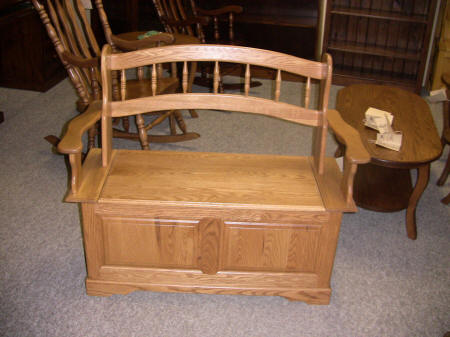 Mennonite Solid Oak Spindle Back Deacons bench, handcrafted 44" wide oak panel Deacons bench, Lloyd's Mennonite Furniture, Bradford Ontario Canada.